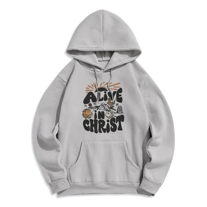 Christianartworkshop Felpa con cappuccio in poliestere foderata in pile "Alive in Christ Resurrection" - Grigio - 2XL - image 3