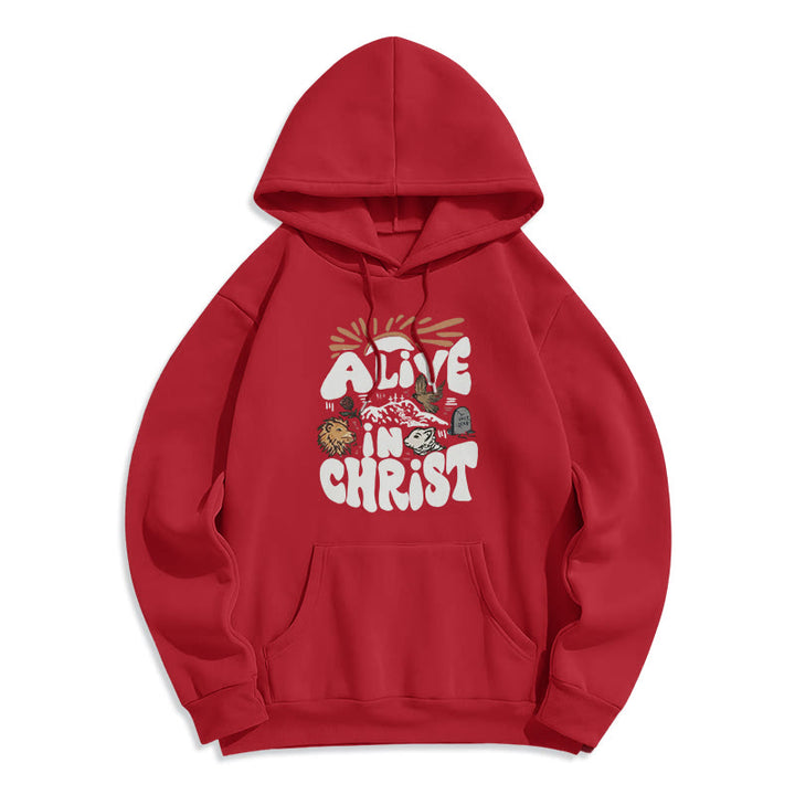 Christianartworkshop Felpa con cappuccio in poliestere foderata in pile "Alive in Christ Resurrection" - Rosso - 2XL - image 8