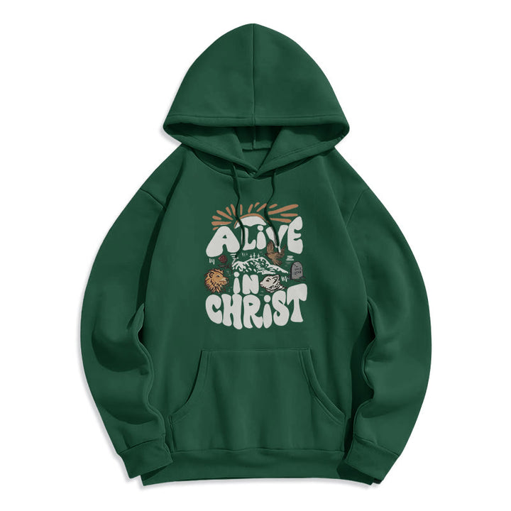 Christianartworkshop Felpa con cappuccio in poliestere foderata in pile "Alive in Christ Resurrection" - Verde - 2XL - image 7