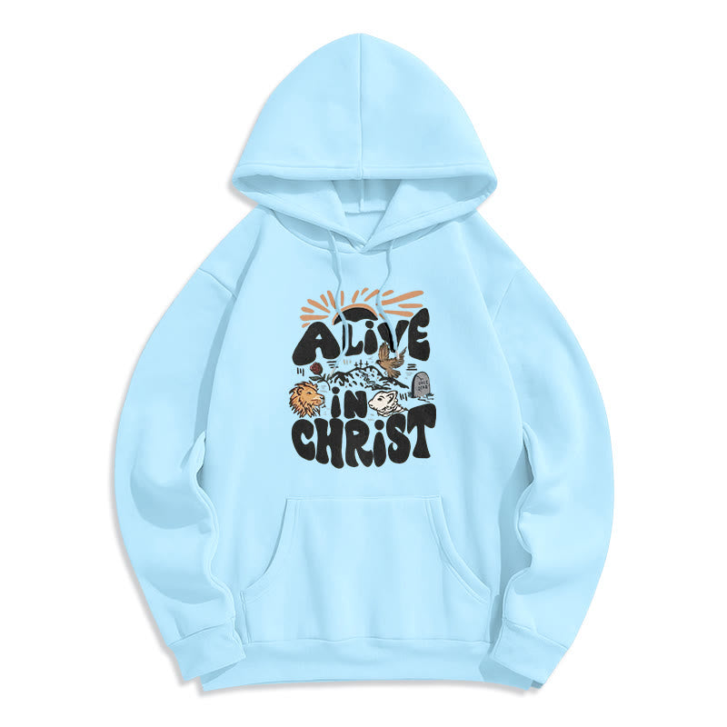 Christianartworkshop Felpa con cappuccio in poliestere foderata in pile "Alive in Christ Resurrection" - Blu - 2XL - image 4