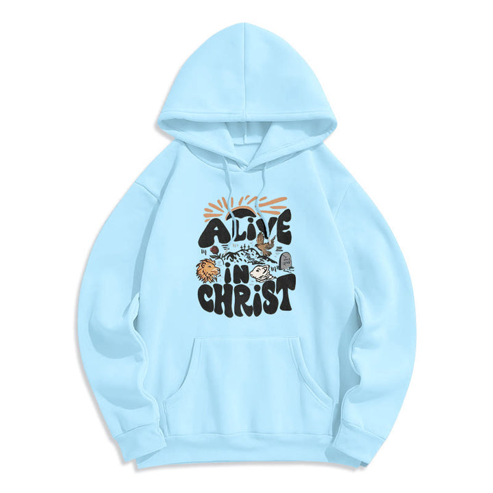 Christianartworkshop Felpa con cappuccio in poliestere foderata in pile "Alive in Christ Resurrection" - Blu - 2XL - image 4