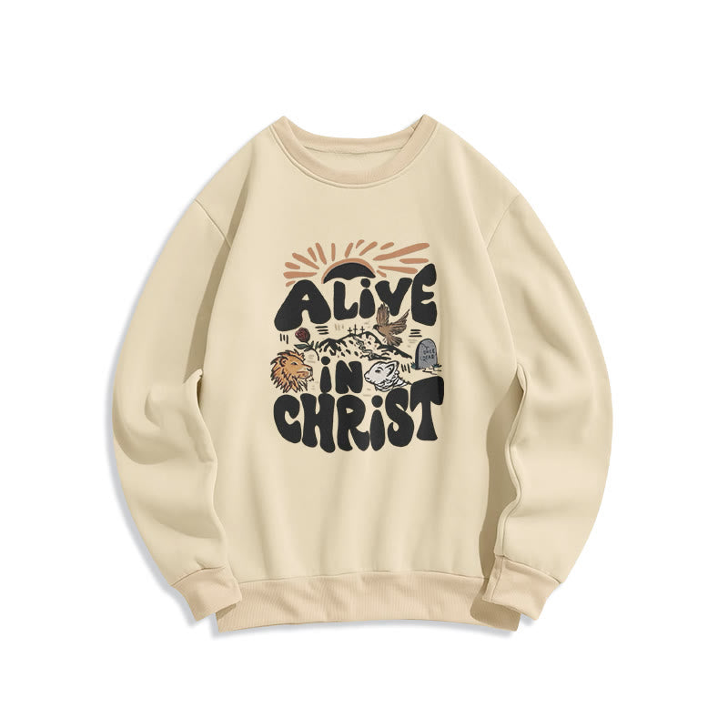 Felpa in poliestere foderata in pile con scritta "Alive in Christ Resurrection" di Christianartworkshop - Beige - 2XL - image 3