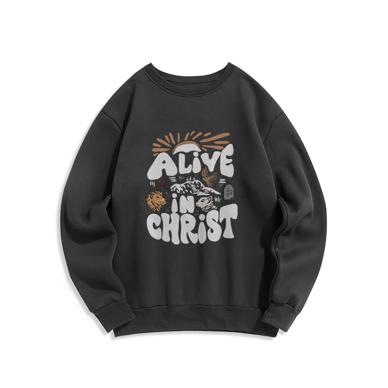 Felpa in poliestere foderata in pile con scritta "Alive in Christ Resurrection" Christianartworkshop - Nero - 2XL - image 5