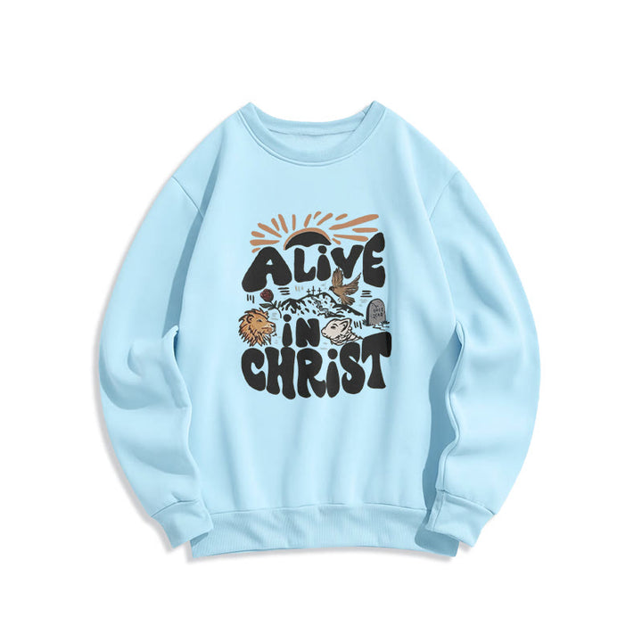 Felpa in poliestere foderata in pile con scritta "Alive in Christ Resurrection" Christianartworkshop - Blu - 2XL - image 4