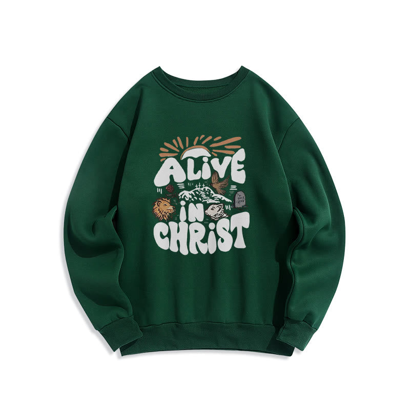 Felpa in poliestere foderata in pile con scritta "Alive in Christ Resurrection" Christianartworkshop - Verde - 2XL - image 6