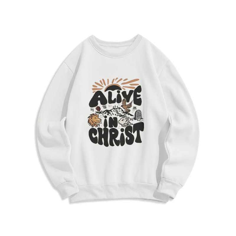 Felpa in poliestere foderata in pile con scritta "Alive in Christ Resurrection" di Christianartworkshop - Bianco - 2XL - image 2