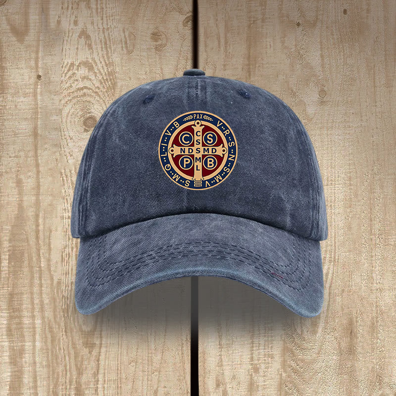 Christianartworkshop Cappello in cotone lavato con croce di San Benedetto della Santa Protezione - Blu navy - image 0
