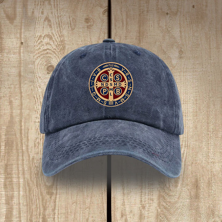 Christianartworkshop Cappello in cotone lavato con croce di San Benedetto della Santa Protezione - Blu navy - image 0