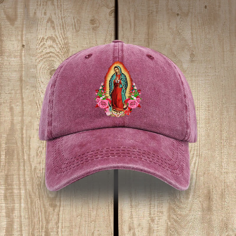 Christianartworkshop Protezione spirituale Cappello in cotone lavato di Nostra Signora di Guadalupe - Vino - image 0