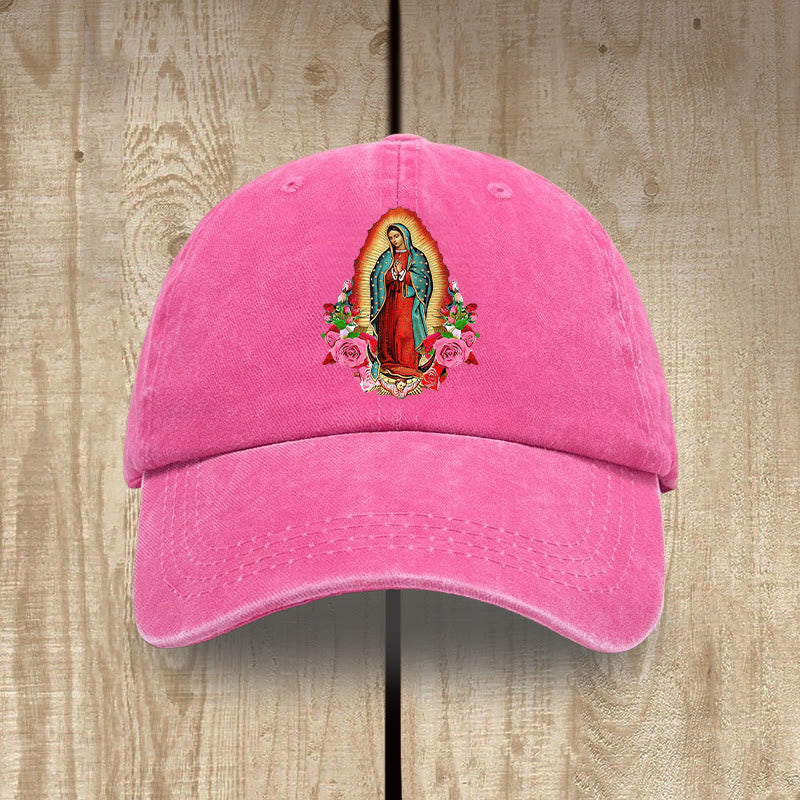 Christianartworkshop Protezione spirituale Cappello in cotone lavato di Nostra Signora di Guadalupe - Rosa rossa - image 13