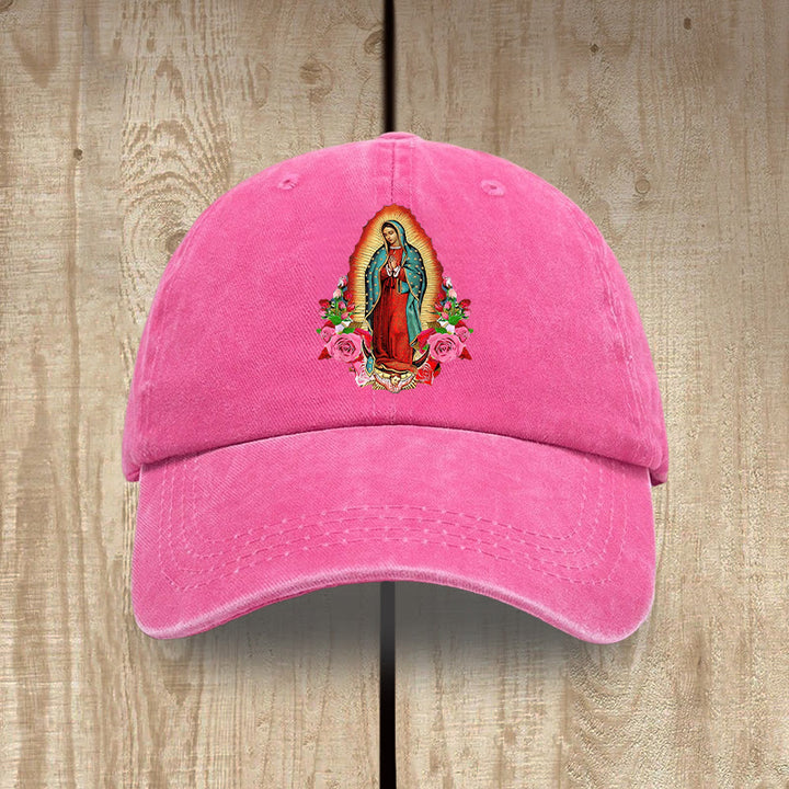 Christianartworkshop Protezione spirituale Cappello in cotone lavato di Nostra Signora di Guadalupe - Rosa rossa - image 13