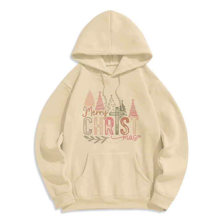 Felpa con cappuccio in poliestere foderata in pile con motivo religioso a croce e albero di Natale Christianartworkshop - Beige - 2XL - image 3