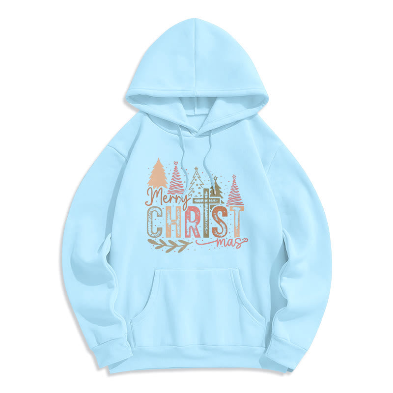 Felpa con cappuccio in poliestere foderata in pile con motivo religioso a croce e albero di Natale Christianartworkshop - Blu - 2XL - image 5
