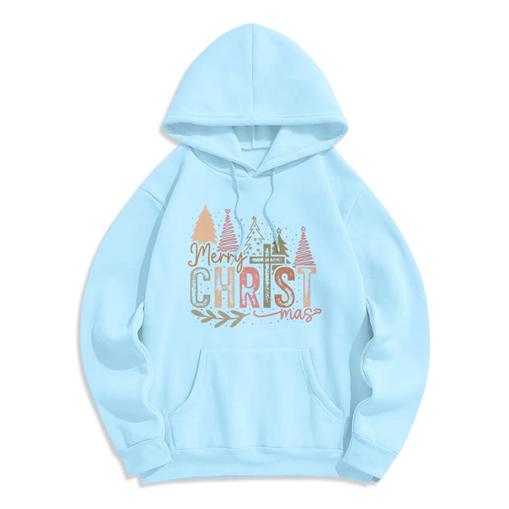 Felpa con cappuccio in poliestere foderata in pile con motivo religioso a croce e albero di Natale Christianartworkshop - Blu - 2XL - image 5