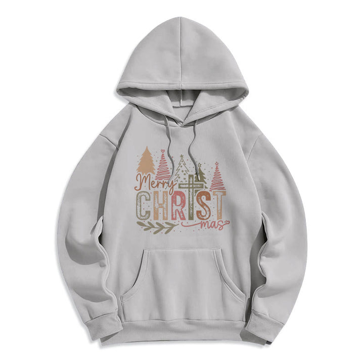 Felpa con cappuccio in poliestere foderata in pile con motivo religioso a croce e albero di Natale Christianartworkshop - Grigio - 2XL - image 6