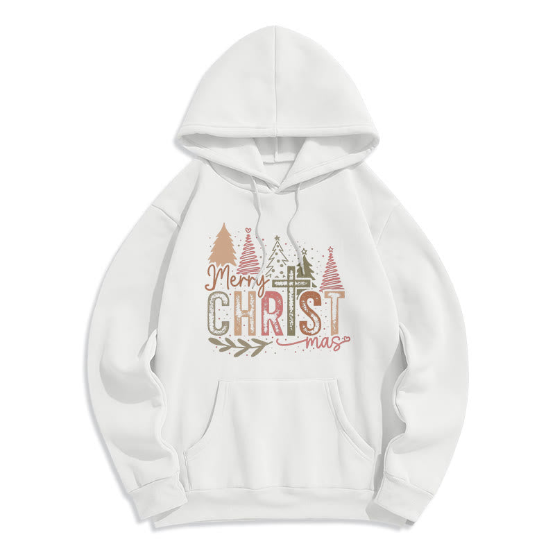 Felpa con cappuccio in poliestere foderata in pile con motivo religioso a croce e albero di Natale Christianartworkshop - Bianco - 2XL - image 0