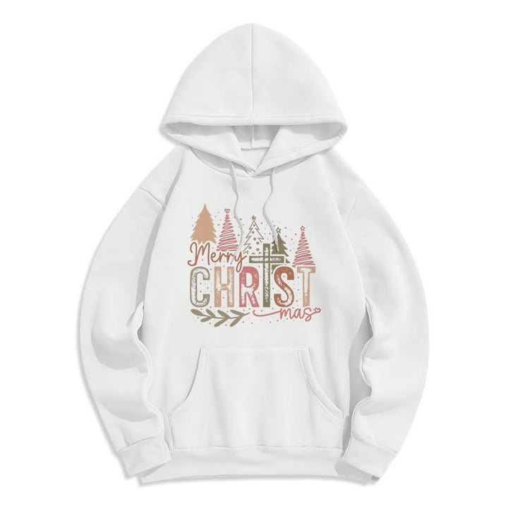 Felpa con cappuccio in poliestere foderata in pile con motivo religioso a croce e albero di Natale Christianartworkshop - Bianco - 2XL - image 0