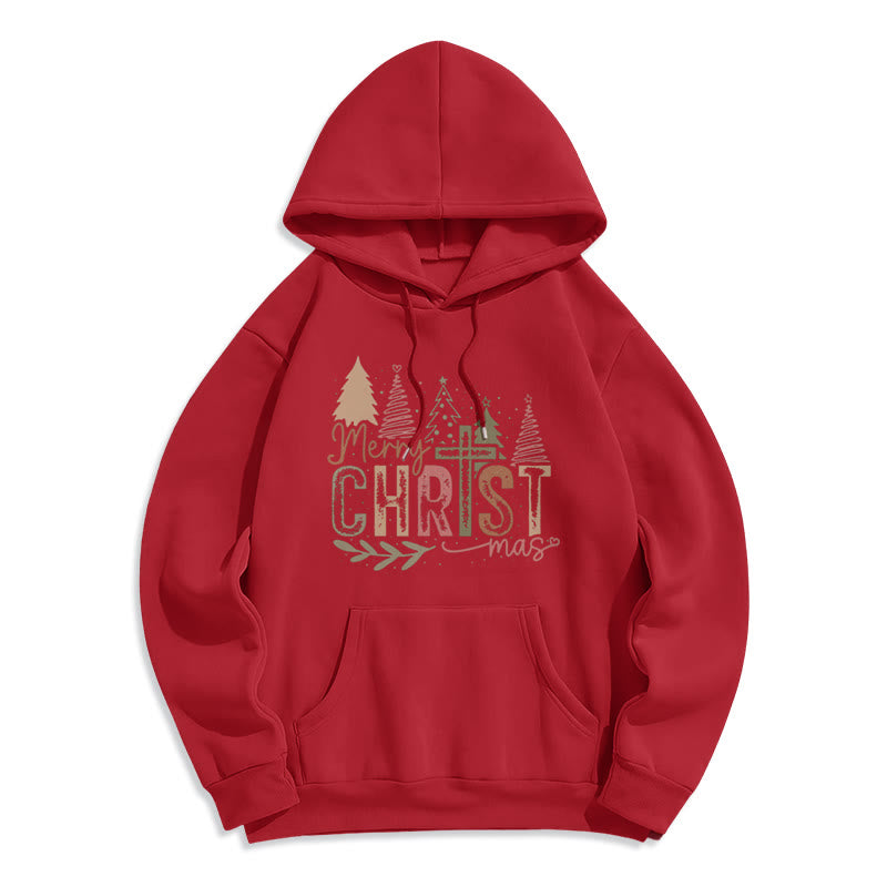 Felpa con cappuccio in poliestere foderata in pile con motivo religioso a croce e albero di Natale Christianartworkshop - Rosso - 2XL - image 1