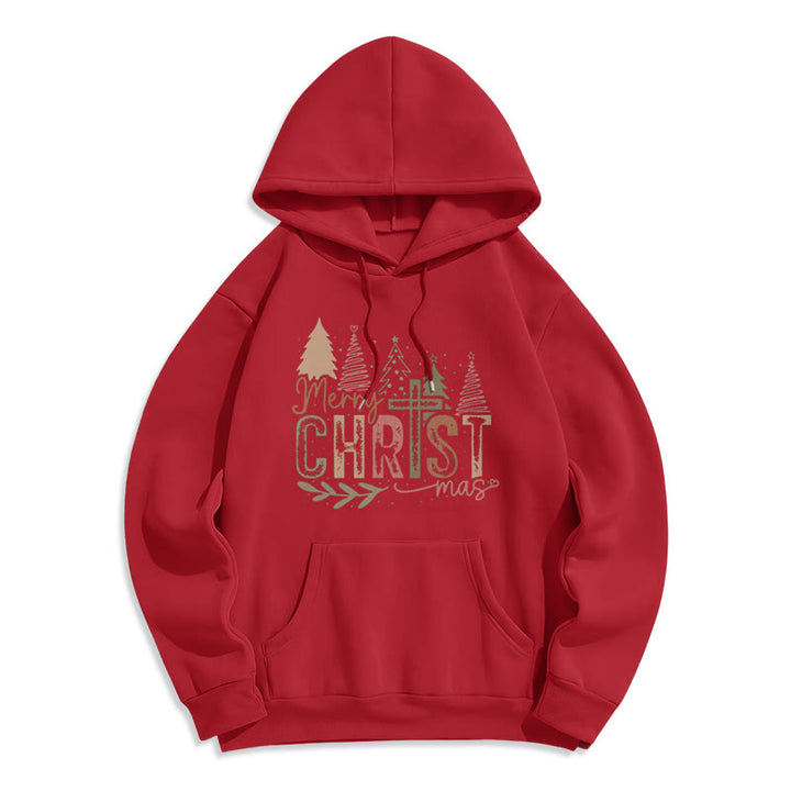 Felpa con cappuccio in poliestere foderata in pile con motivo religioso a croce e albero di Natale Christianartworkshop - Rosso - 2XL - image 1