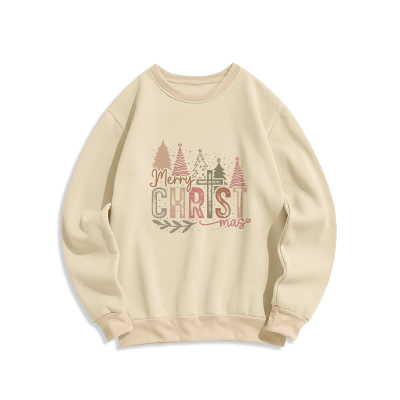 Felpa in poliestere foderata in pile con motivo religioso a croce e albero di Natale Christianartworkshop - Beige - 2XL - image 1