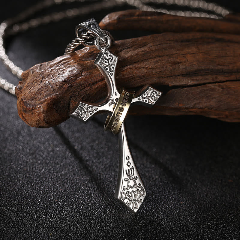 Collana classica con croce in argento sterling e anello girevole Christianartworkshop : un simbolo profondo di fede eterna - Argento Sterling 925 - image 0