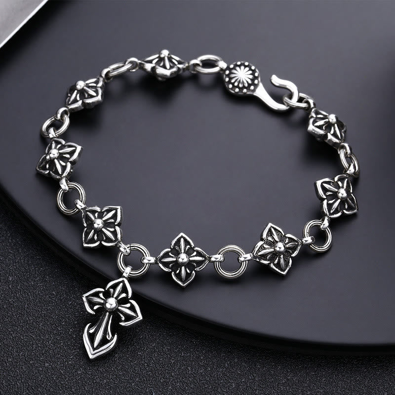 Christianartworkshop Bracciale in argento sterling con croce in stile retrò e motivi floreali: un segno nostalgico di fede - image 3