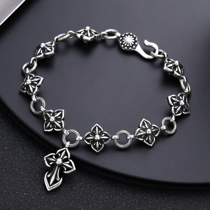 Christianartworkshop Bracciale in argento sterling con croce in stile retrò e motivi floreali: un segno nostalgico di fede - image 3