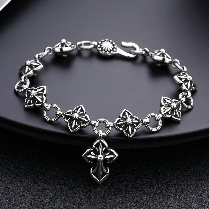 Christianartworkshop Bracciale in argento sterling con croce in stile retrò e motivi floreali: un segno nostalgico di fede - Argento Sterling 925 - image 0