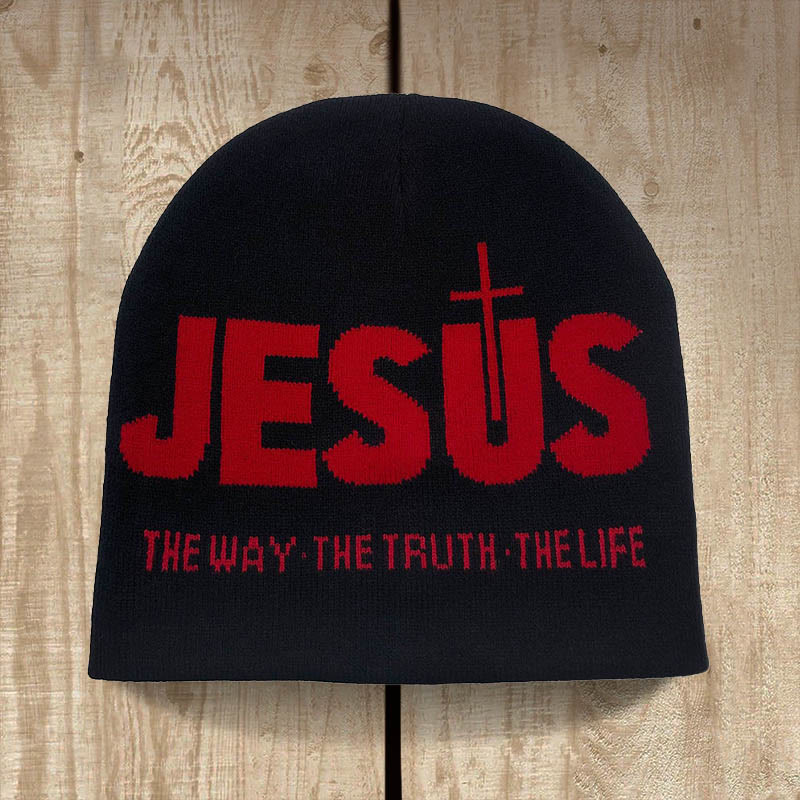 Christianartworkshop Cappello da ciclismo in maglia JESUS Jacquard autunno/inverno - Nero e rosso - image 0