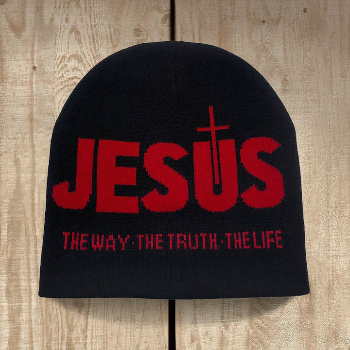 Christianartworkshop Cappello da ciclismo in maglia JESUS Jacquard autunno/inverno - Nero e rosso - image 0