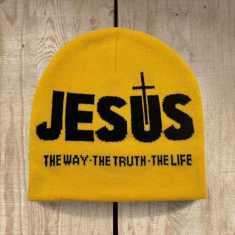 Christianartworkshop Cappello da ciclismo in maglia JESUS Jacquard autunno/inverno - Giallo e Nero - image 1
