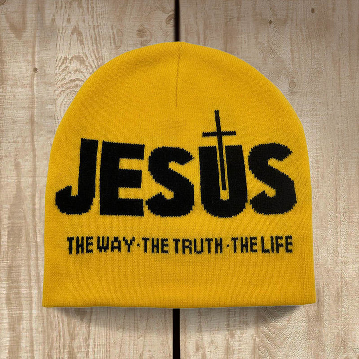 Christianartworkshop Cappello da ciclismo in maglia JESUS Jacquard autunno/inverno - Giallo e Nero - image 1
