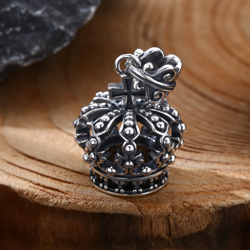 Christianartworkshop Ciondolo ornamentale a forma di croce e corona in argento sterling vintage: un caro simbolo di connessione spirituale - Argento Sterling 925 - image 0