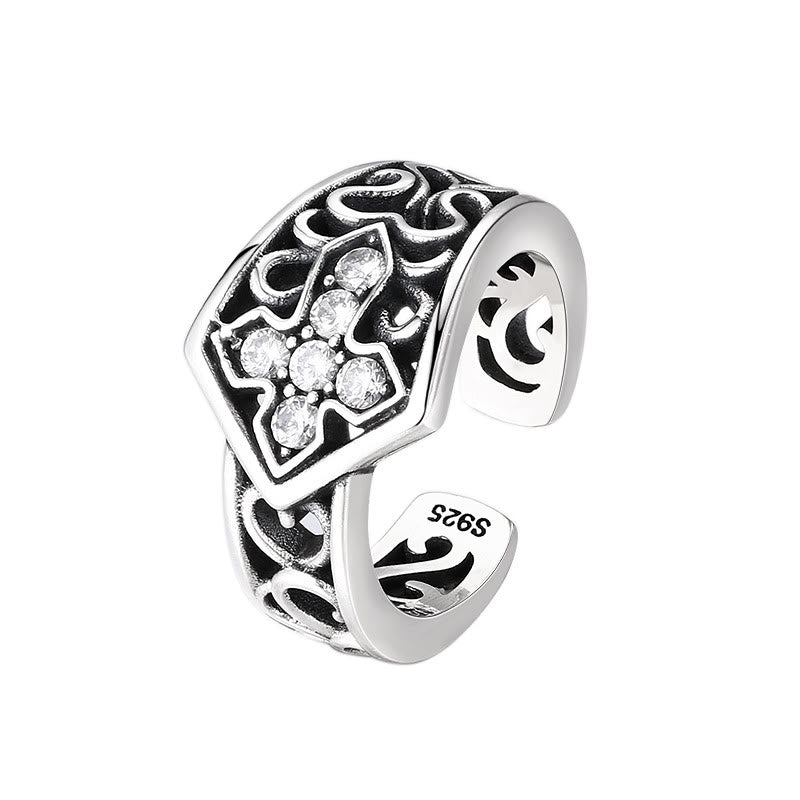 Christianartworkshop Anello a croce aperto in argento 925 fatto a mano con zircone: una rara fusione di artigianato e fede - image 4