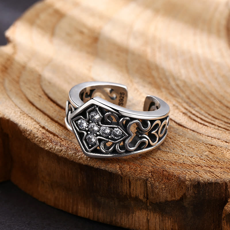 Christianartworkshop Anello a croce aperto in argento 925 fatto a mano con zircone: una rara fusione di artigianato e fede - Argento Sterling 925 - image 0