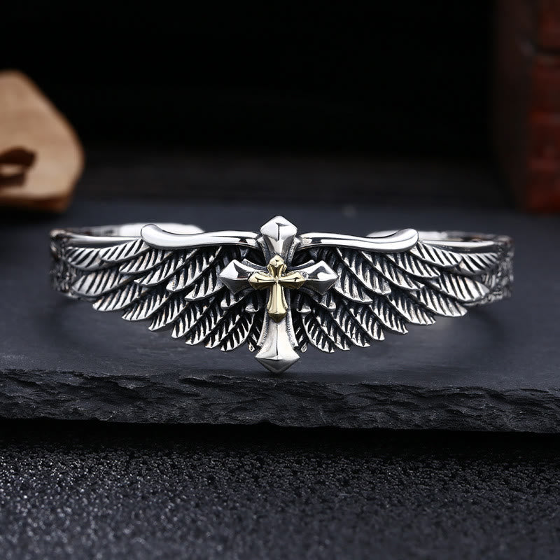 Christianartworkshop Braccialetto ornamentale vintage bicolore con croce alata in argento: un simbolo prezioso di connessione spirituale - Argento Sterling 925 - image 0