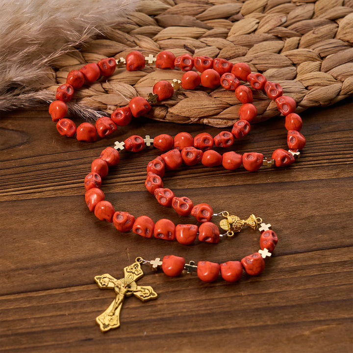 Christianartworkshop Luce sull'oscurità - Santo Graal della salvezza con rosario con perle mistiche del teschio cremisi - Rosario del teschio cremisi - image 0