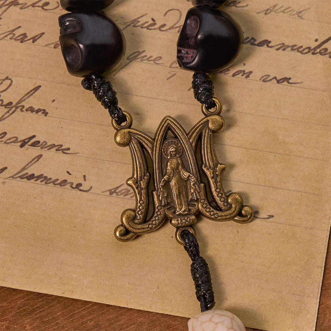 Christianartworkshop Luce sulle tenebre - Crocifisso del perdono della misericordia con rosario di preghiera con grani di teschio nero - image 7