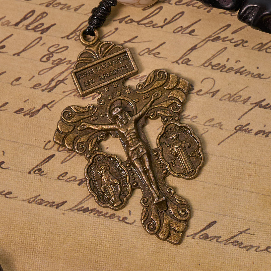 Christianartworkshop Luce sulle tenebre - Crocifisso del perdono della misericordia con rosario di preghiera con grani di teschio nero - image 8