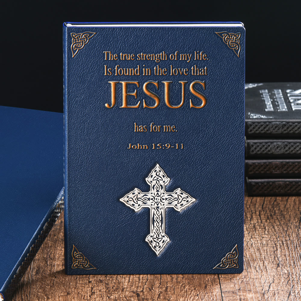 Christianartworkshop Diario in pelle deluxe con Gesù e croce: un regalo di alta qualità per le anime fedeli - Copertina blu + croce d'argento - image 0
