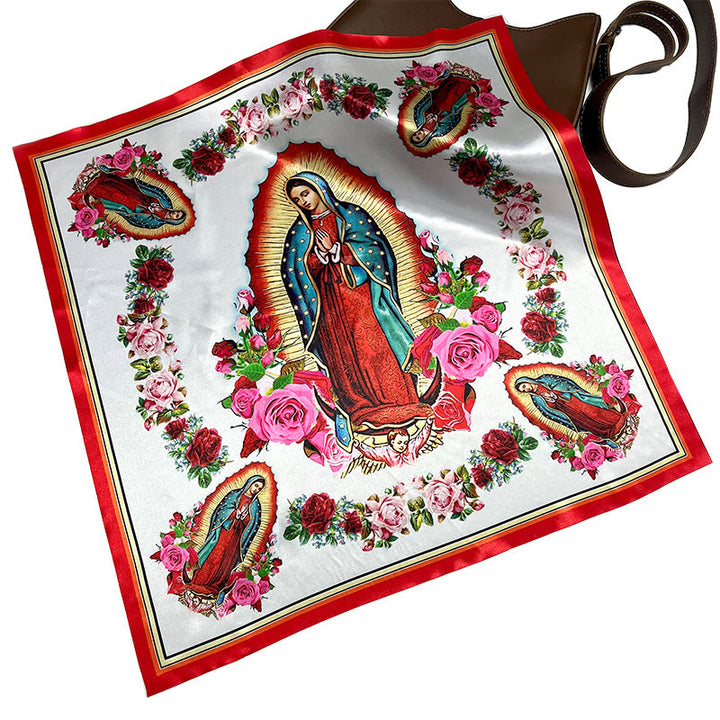 Christianartworkshop Bandana in seta con motivo della Madonna realizzata a mano: un emblema di devozione senza tempo - image 2