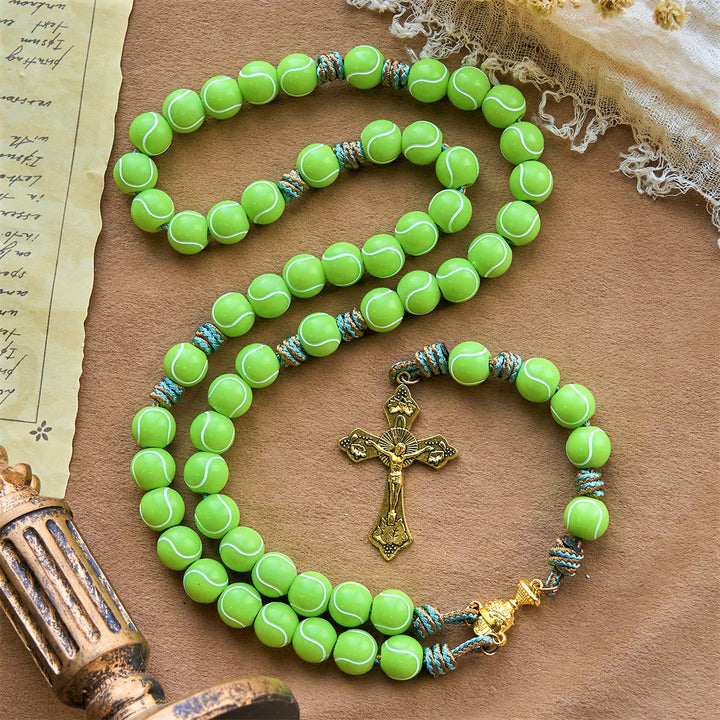 Christianartworkshop Crocifisso della Vittoria con Rosario dinamico da tennis: la fede incontra la passione atletica - Rosario del tennis - image 0