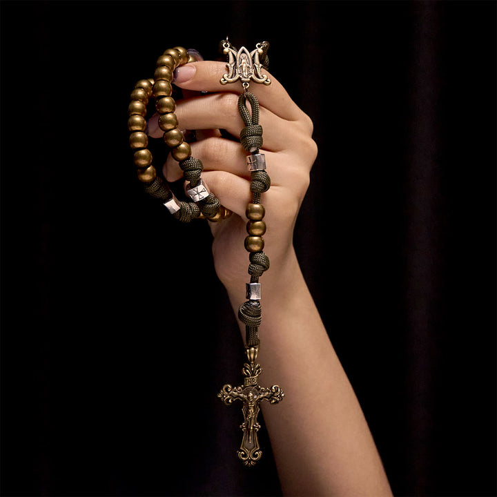 Rosario in paracord Enduring Faith Christianartworkshop con grani in bronzo: tradizione intrecciata con forza - image 1