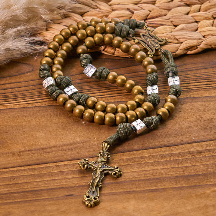 Rosario in paracord Enduring Faith Christianartworkshop con grani in bronzo: tradizione intrecciata con forza - Rosario di benedizione in paracord - image 0
