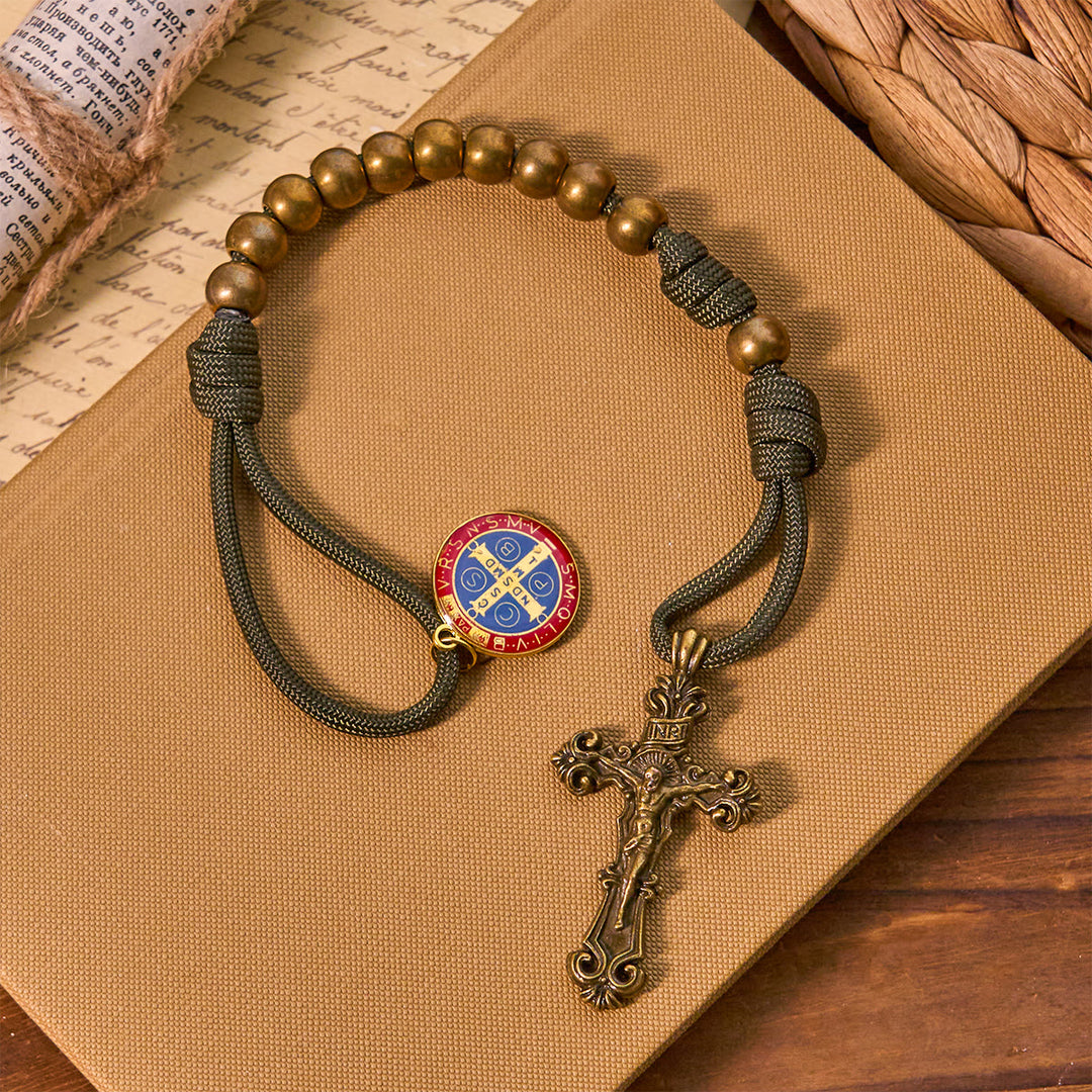 Christianartworkshop Rosario tascabile con perline in bronzo, cordino in nylon, protezione di San Benedetto, tutto in uno - image 4