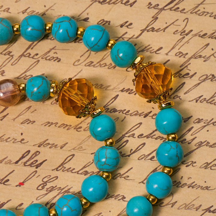 Christianartworkshop Rosario classico in perline turchesi e lega dorata con crocifisso e medaglia miracolosa - image 5