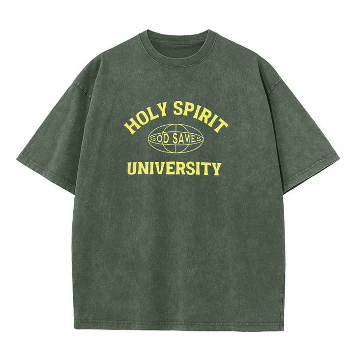 Christianartworkshop Holy Spirit University Dio salva T-shirt unisex lavata - Verde militare - 5XL - image 2