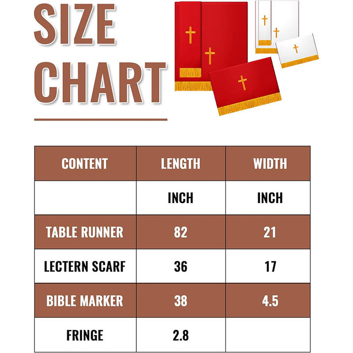 Christianartworkshop Set completo per paramenti sacri: runner da tavolo, sciarpa da leggio e segnalibro per Bibbia in rosso e bianco - image 3