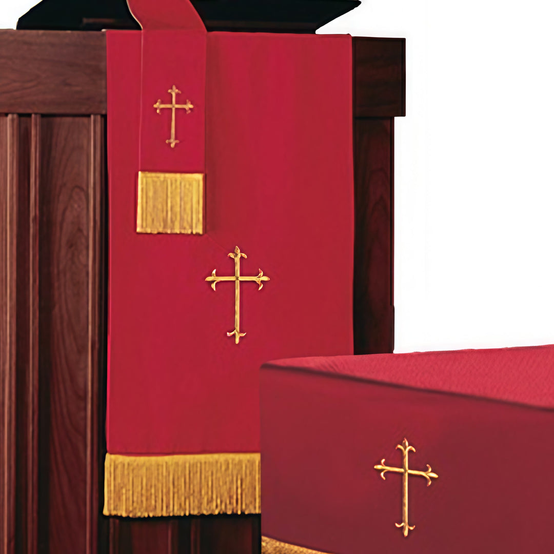 Christianartworkshop Set completo di paramenti sacri per la chiesa: runner da tavola, copritavolo per il leggio e segnalibro per la Bibbia in rosso e bianco - Rosso e bianco - image 1