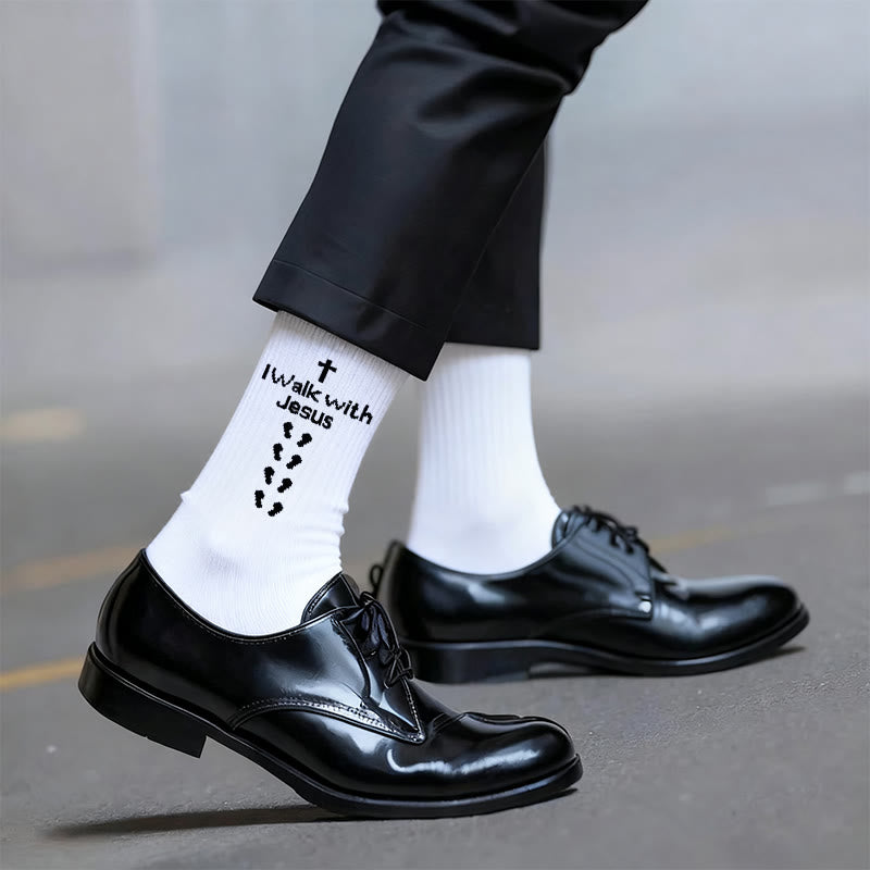 Calzini unisex bicolore con scritta "Cammina con Gesù" Christianartworkshop - Bianco - 10 paia - image 1